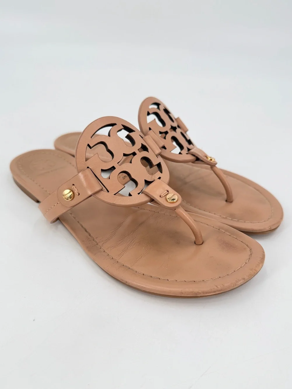 Tory Burch Miller Sandals Sand Leather 7.5 FLAWS